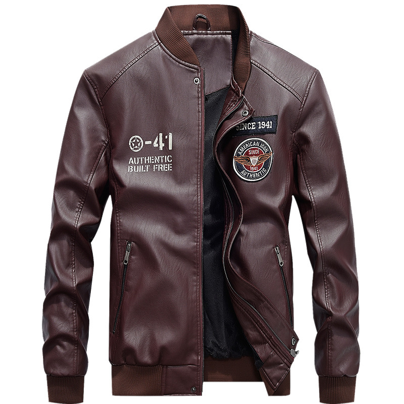 Youth men's baseball stand collar leather jacket Spring and autumn new PU leather jacket Fashion casual leather jacket motorcycle clothing - Image 8