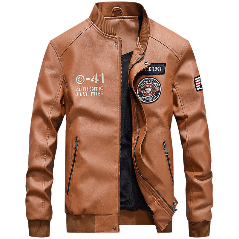 Youth men's baseball stand collar leather jacket Spring and autumn new PU leather jacket Fashion casual leather jacket motorcycle clothing - Image 9