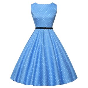 Cross-border e-commerce retro Hepburn style women's clothing European and American one-shoulder sleeveless polka dot print dress with black belt
