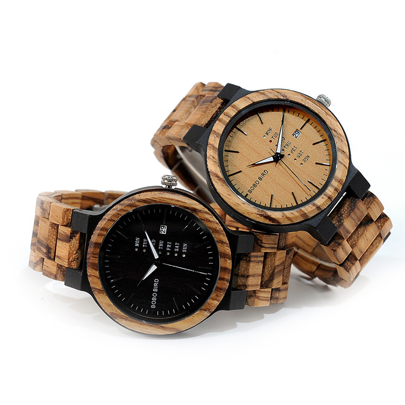 BOBOBIRD wood men's watch and day of the week date quartz watch classic two-tone wood watch - Image 4