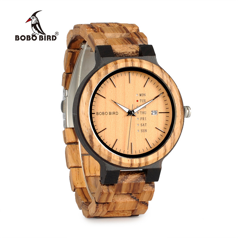 BOBOBIRD wood men's watch and day of the week date quartz watch classic two-tone wood watch - Image 3