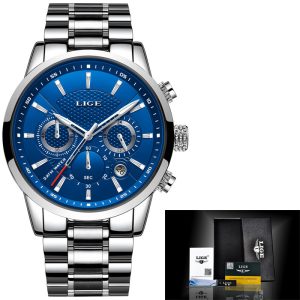 Foreign trade LIGE men's sports quartz watch waterproof steel belt double eye multi-function watch business watch