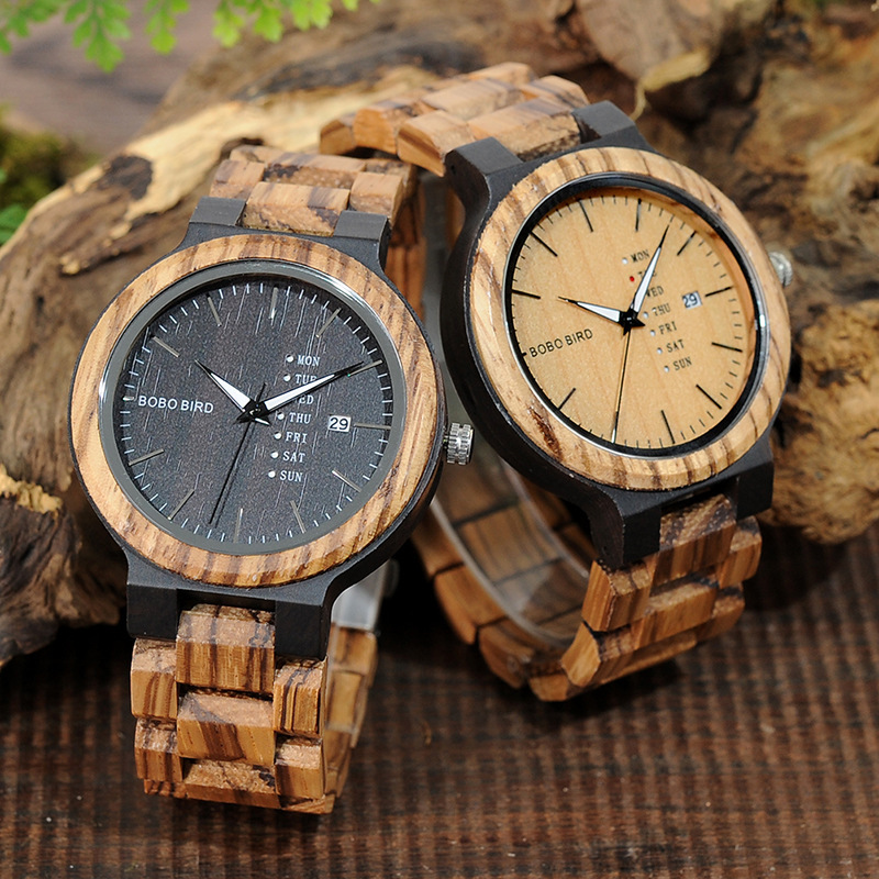 BOBOBIRD wood men's watch and day of the week date quartz watch classic two-tone wood watch - Image 7