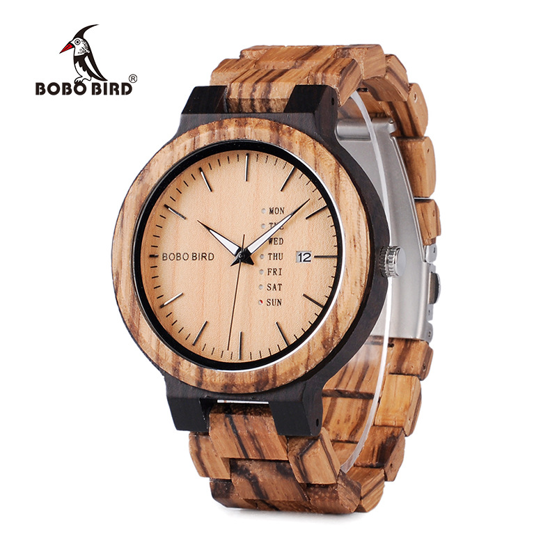 BOBOBIRD wood men's watch and day of the week date quartz watch classic two-tone wood watch - Image 6