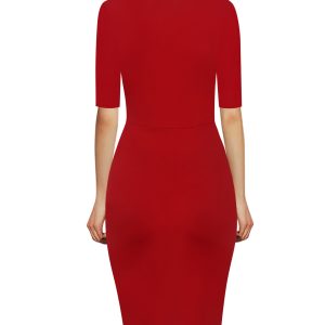 New AliExpress autumn and winter new V-neck pleated mid-sleeve printed bag hip slim slim women's pencil dress