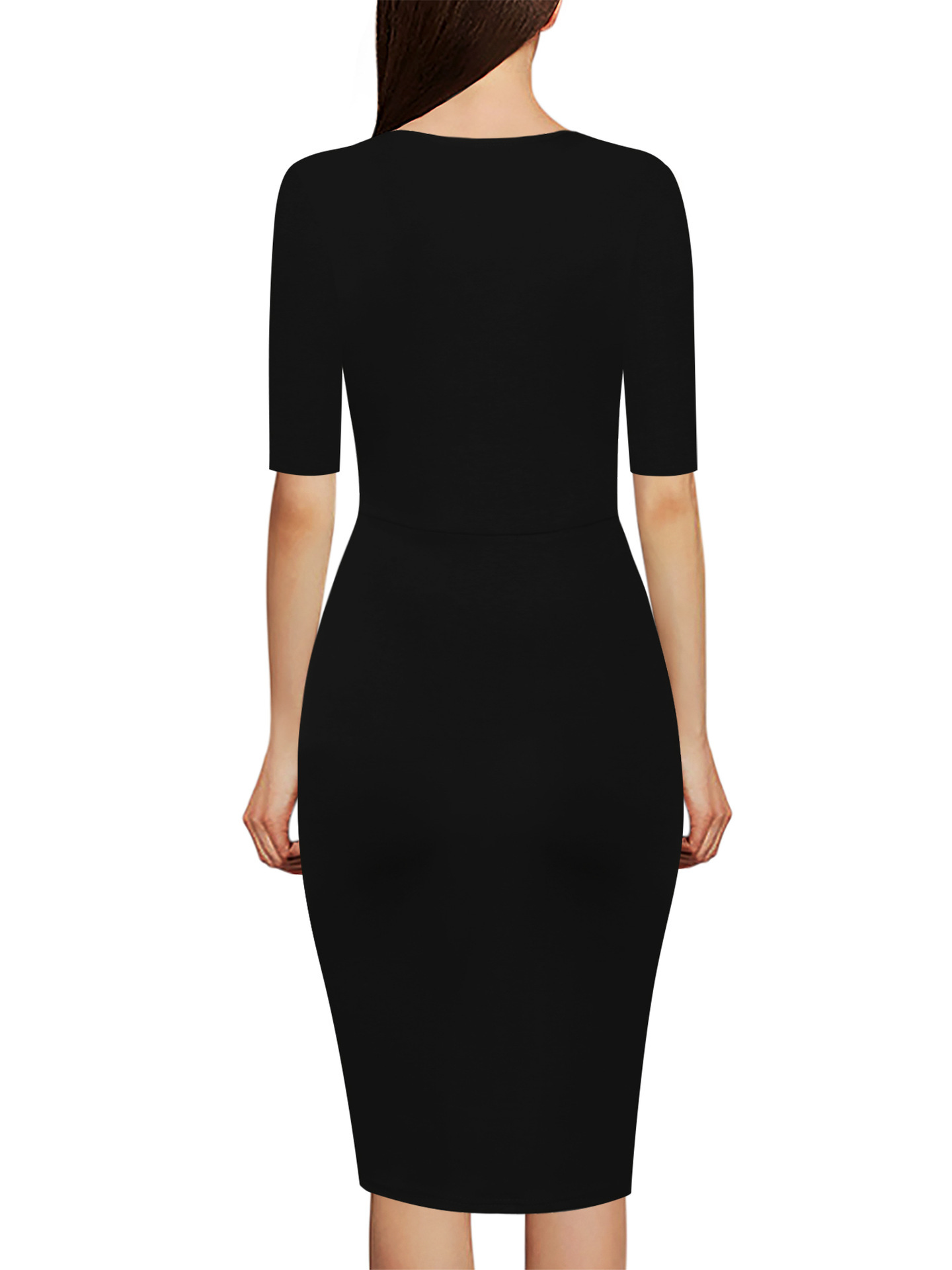 New AliExpress autumn and winter new V-neck pleated mid-sleeve printed bag hip slim slim women's pencil dress - Image 5