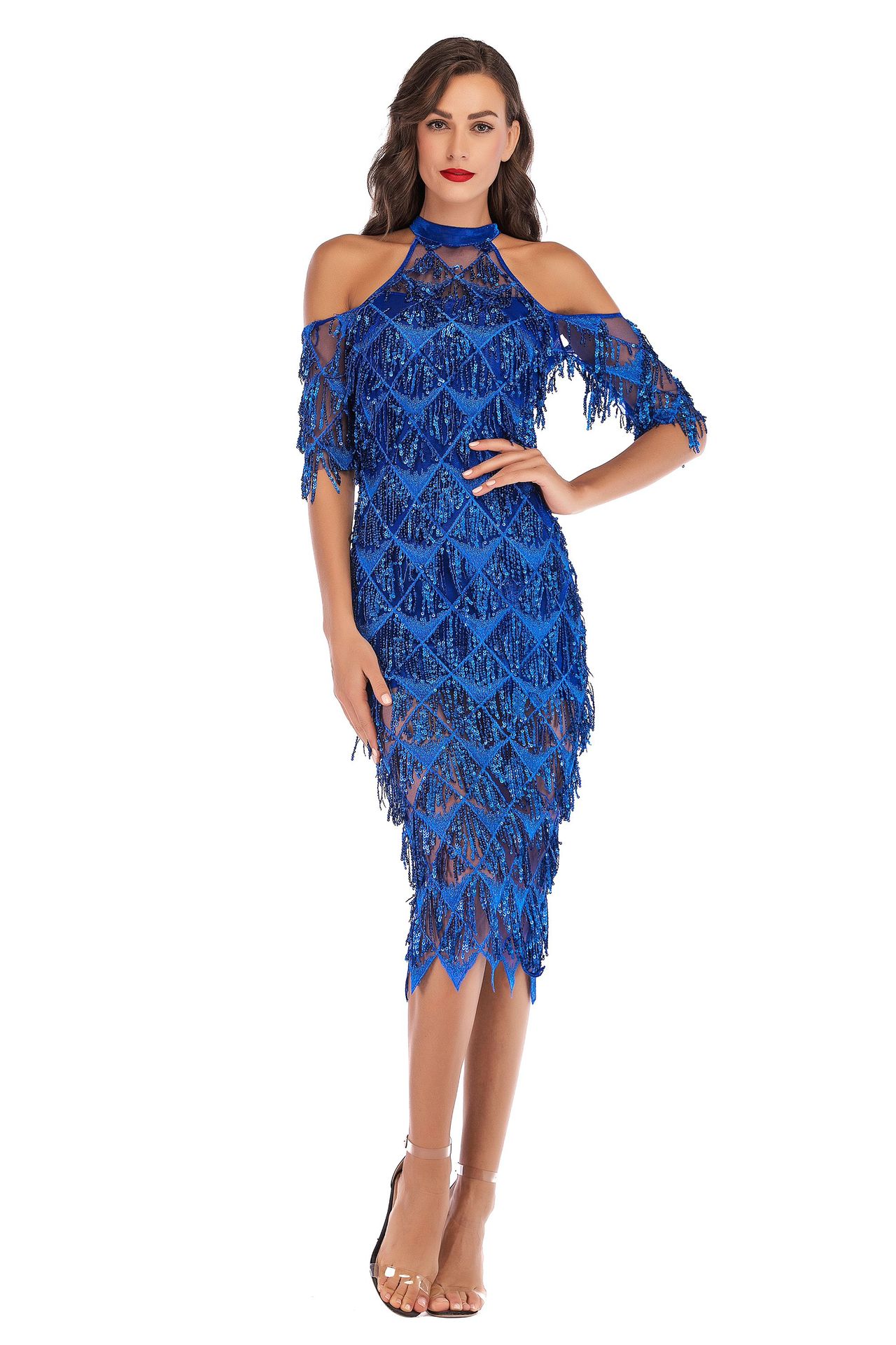 AliExpress Wish cross-border supply women's clothing sexy slim sequined tassel dress - Image 6