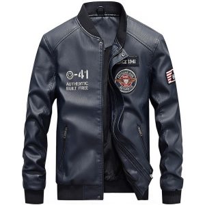 Youth men's baseball stand collar leather jacket Spring and autumn new PU leather jacket Fashion casual leather jacket motorcycle clothing