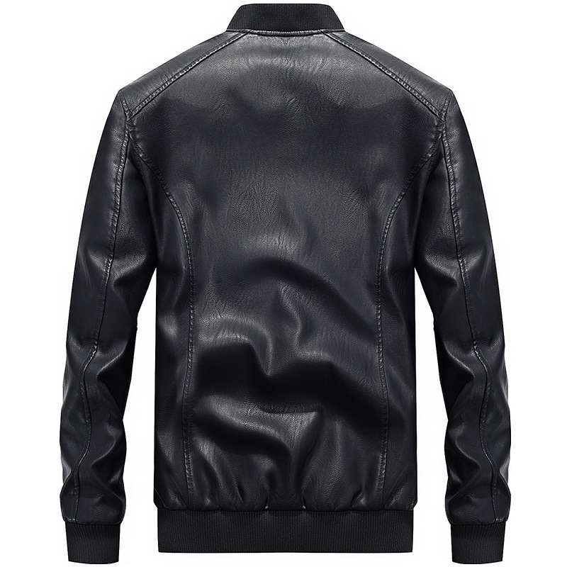 Youth men's baseball stand collar leather jacket Spring and autumn new PU leather jacket Fashion casual leather jacket motorcycle clothing - Image 2