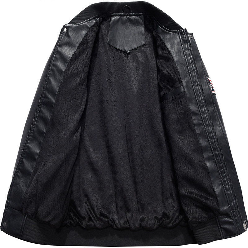 Youth men's baseball stand collar leather jacket Spring and autumn new PU leather jacket Fashion casual leather jacket motorcycle clothing - Image 3