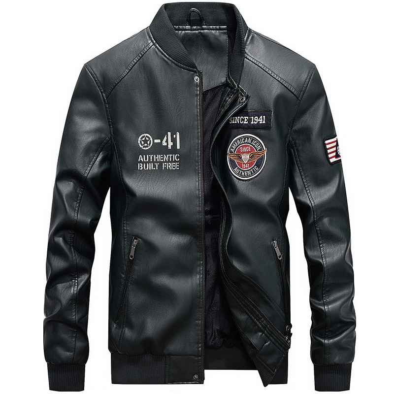 Youth men's baseball stand collar leather jacket Spring and autumn new PU leather jacket Fashion casual leather jacket motorcycle clothing - Image 5