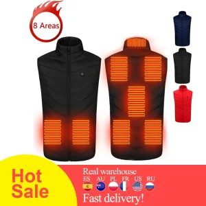 8 Areas Heated Vest Jacket USB Men Winter Electrical Heated Sleevless Jacket Outdoor Fishing Hunting Waistcoat Hiking Vest