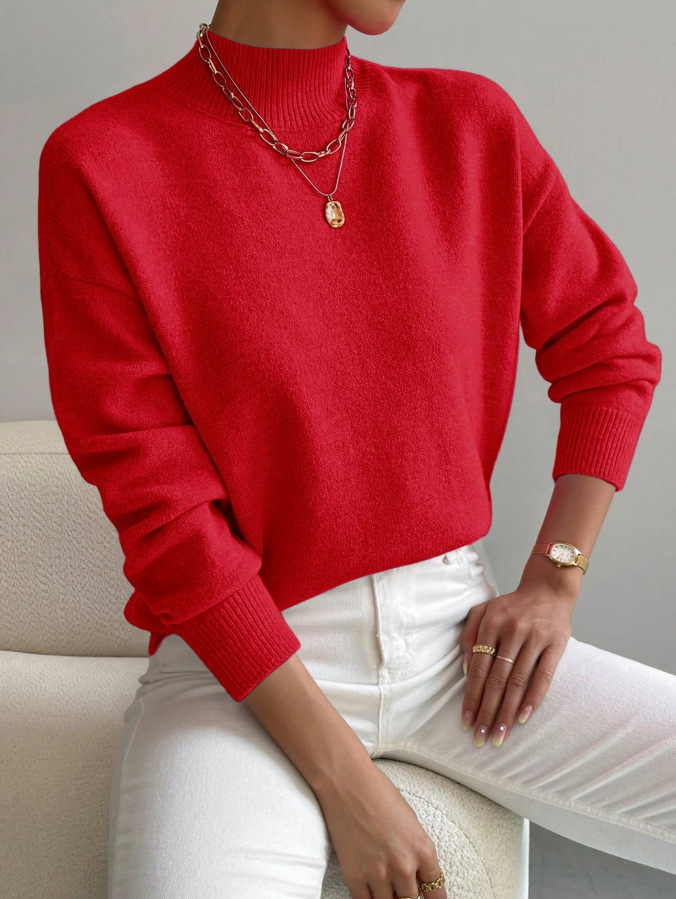 Cross-border autumn and winter turtleneck pullover long-sleeved sweater Amazon foreign trade women's fashion solid color loose knitted top - Image 7
