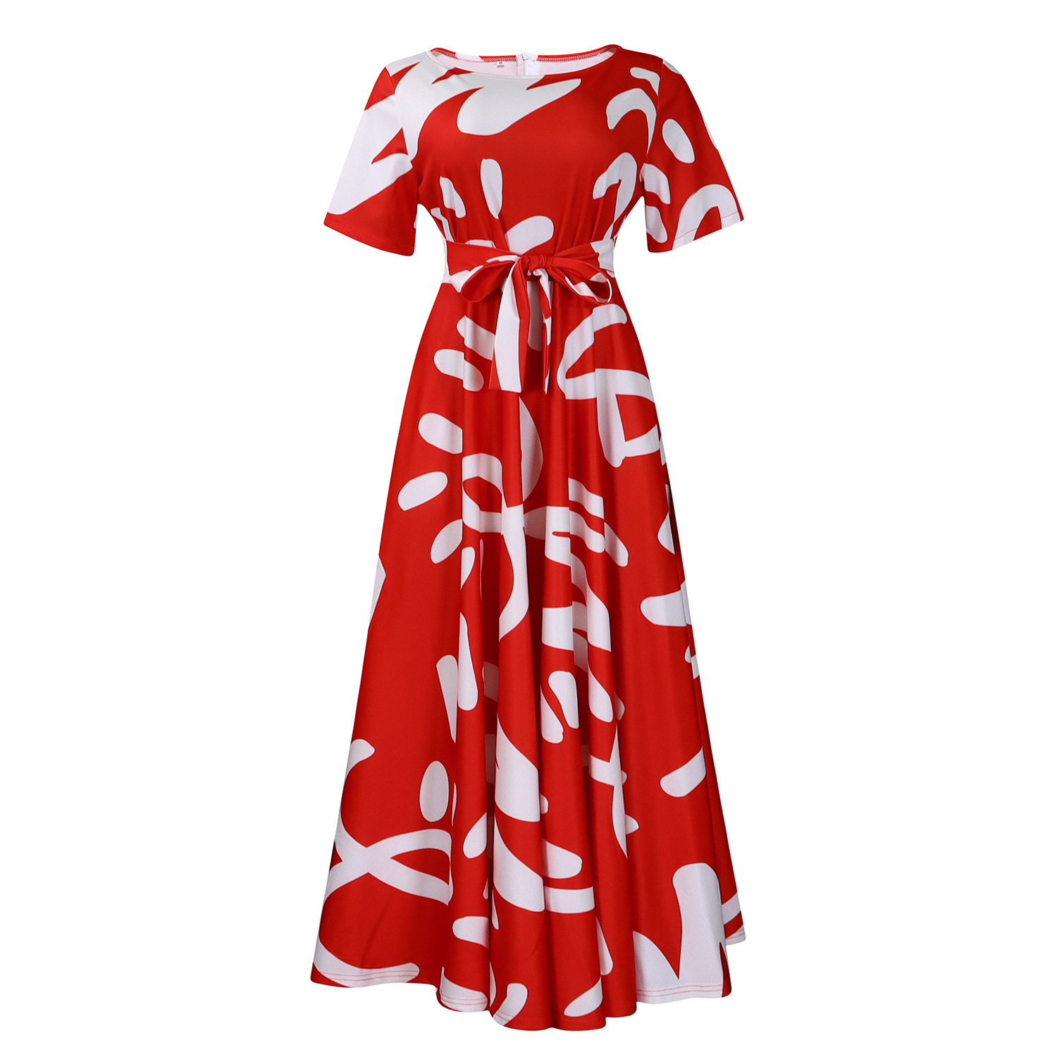 D3266 Cross-border Women's Clothing 2024 New Fashionable and Elegant Tie-waist Plus Size Short Sleeve Full Skirt Dress (Foreign Trade) - Image 24