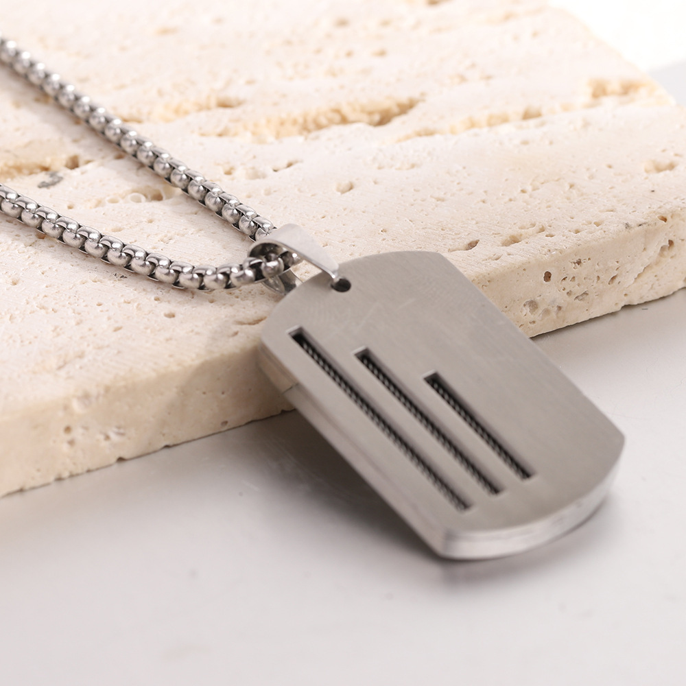Factory wholesale, cross-border hot-selling 39MM personalized stainless steel three-grooved military tag necklace with laser-engravable logo fashion necklace - Image 4