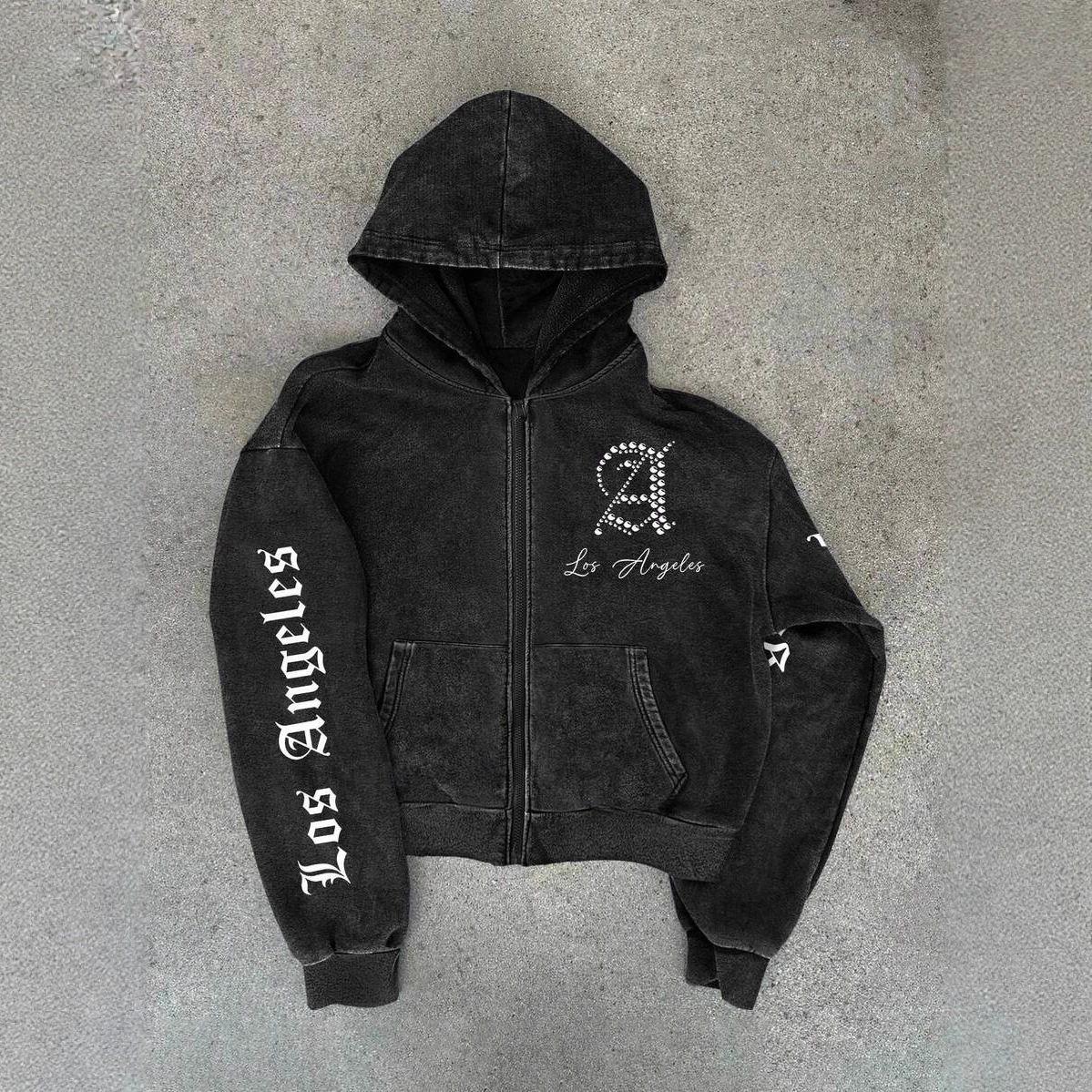 New American-style trendy angel wings rhinestone print loose fit zip-up hooded sweatshirt for men and women - Image 2