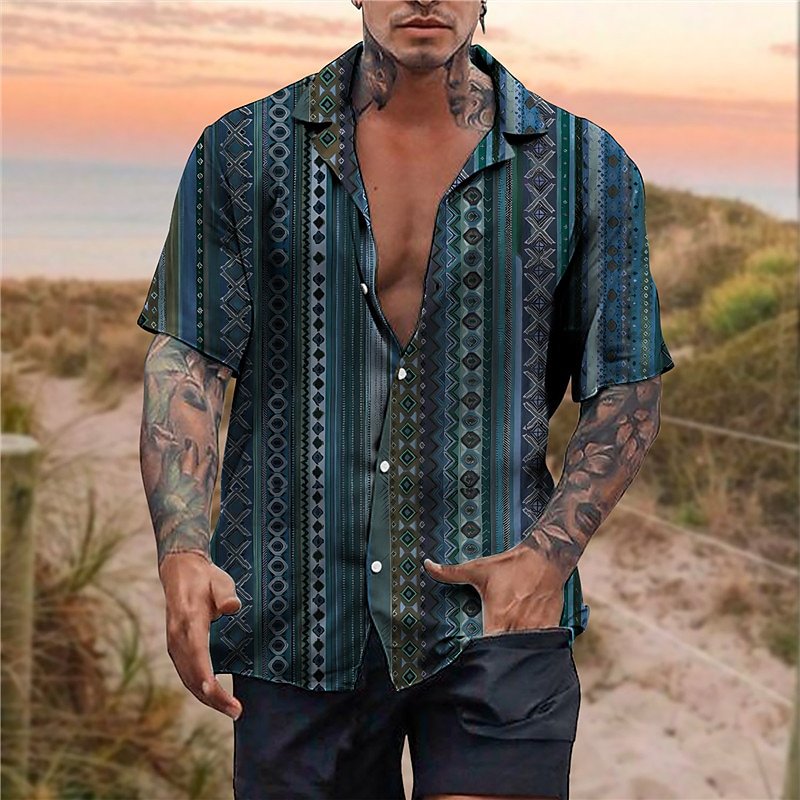 Cross-border foreign trade 2023 men's Hawaiian short-sleeved shirt men's lapel shirt holiday casual T-shirt - Image 13