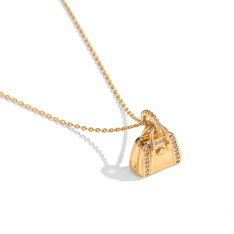 Qingdao Foreign Trade Cross-border Exquisite Commuter Diamond-encrusted 3D Gold Handbag Pendant Necklace Valentine's Day Birthday Gift - Image 2