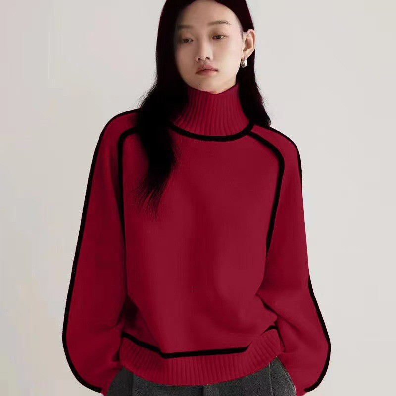 Cross-border trade women's sweater, fashionable high neck, raglan sleeve top, elegant ribbed base knitwear for women - Image 4