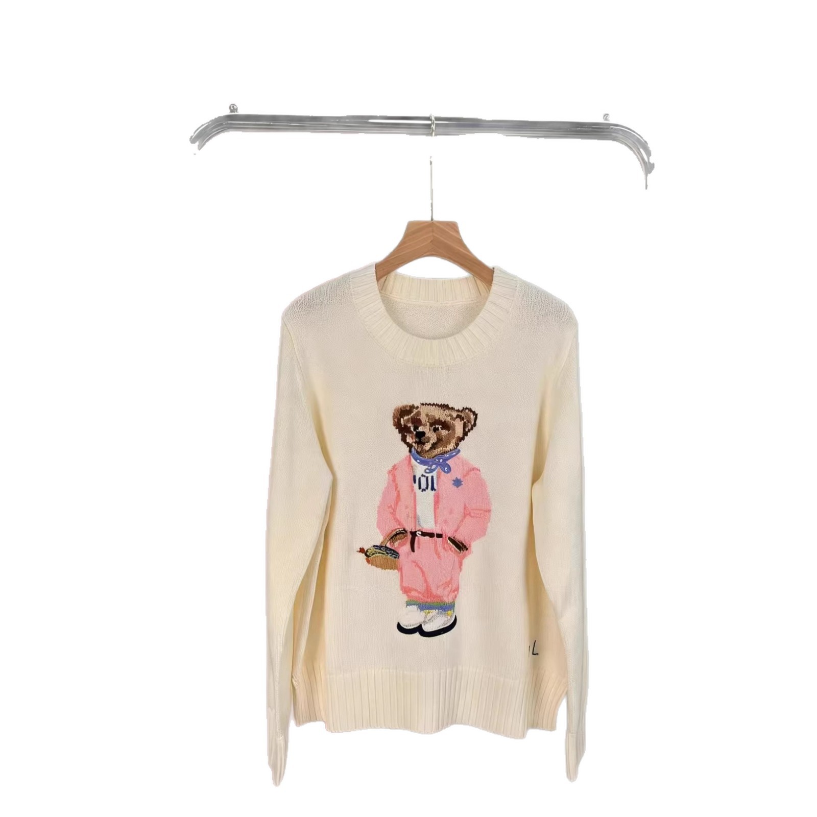High-quality cross-border e-commerce style, small horse logo, scannable QR code, R-L pure cotton heavy-duty cartoon bear autumn and winter sweater for women. - Image 6