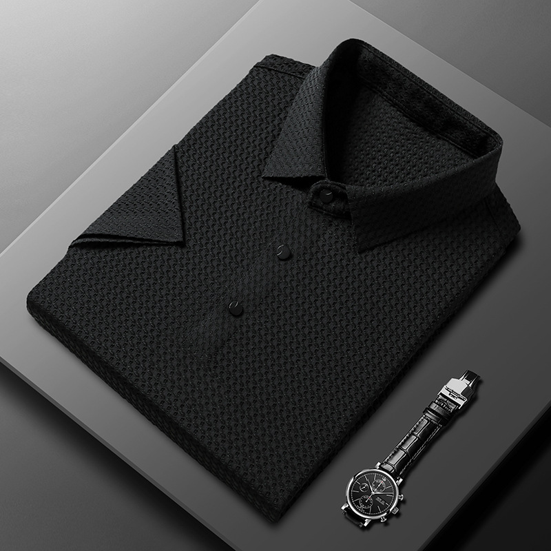 Summer men's short-sleeved t-shirt middle-aged and young casual lapel POLO shirt 2023 new quality seamless men's tops - Image 3