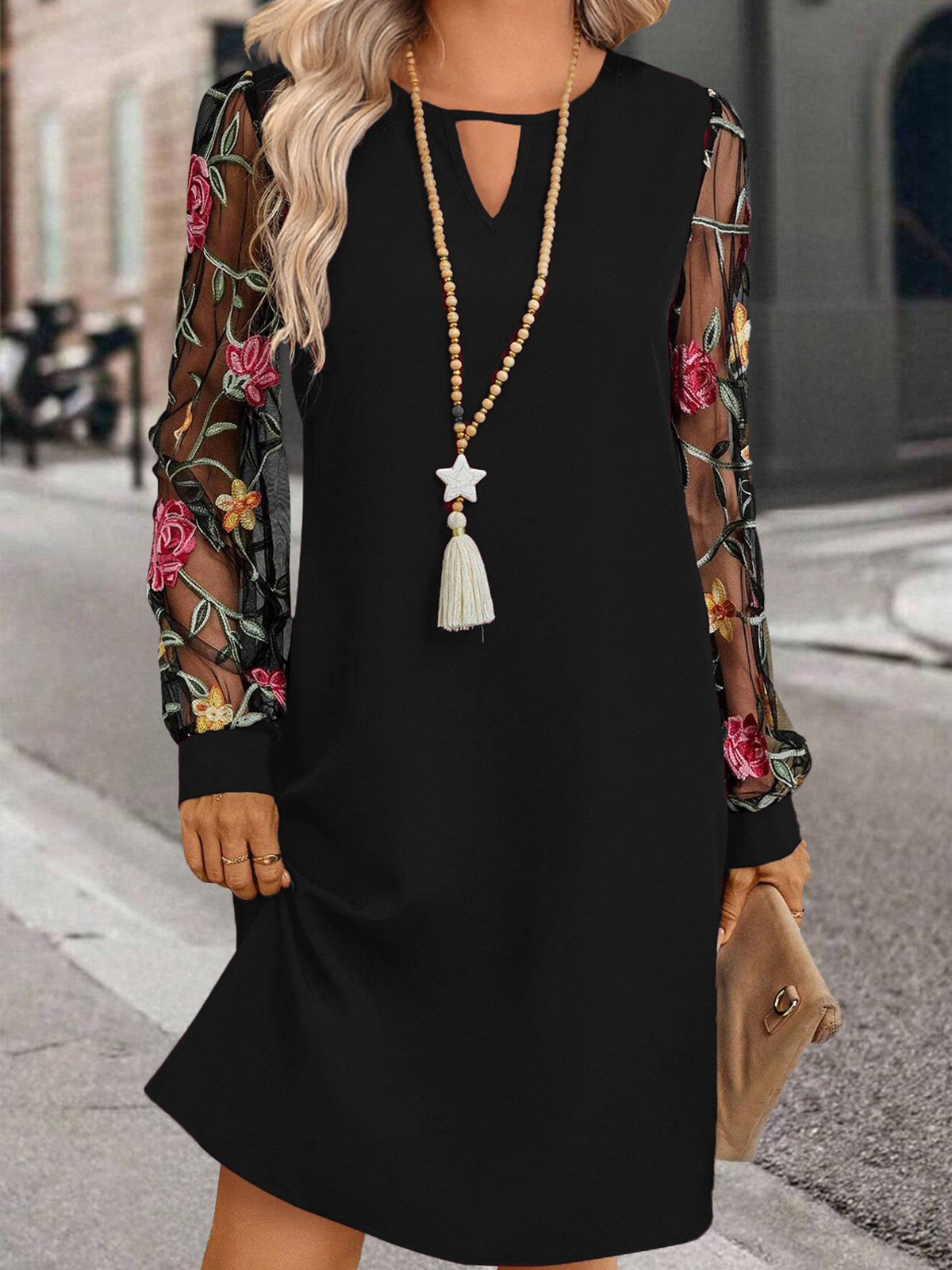 European and American export women's clothing AliExpress 2024 Spring/Summer new round neck lace long sleeve dress - Image 5