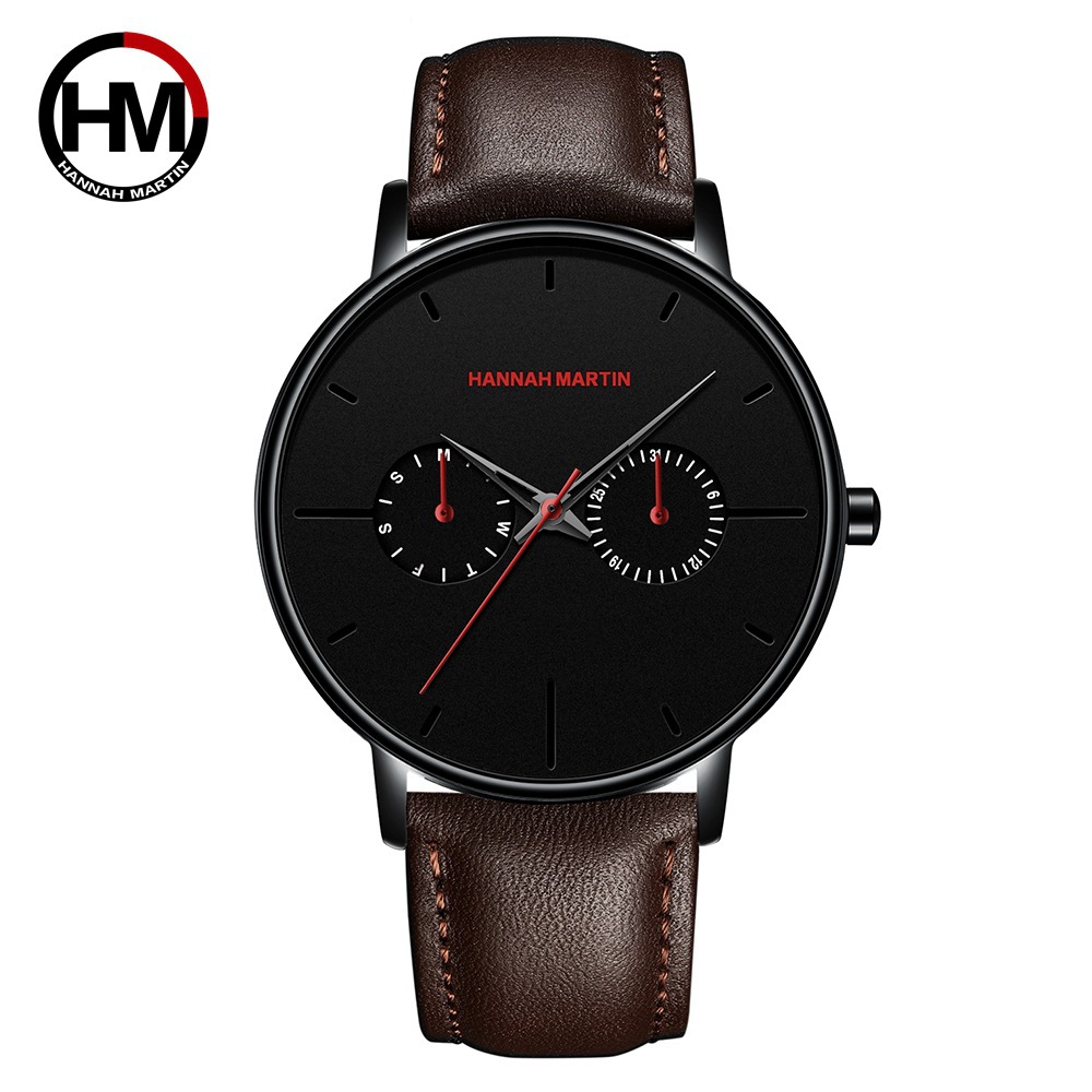 Men's multifunctional waterproof quartz watch top layer cowhide watch student trend niche brand ins business watch - Image 6
