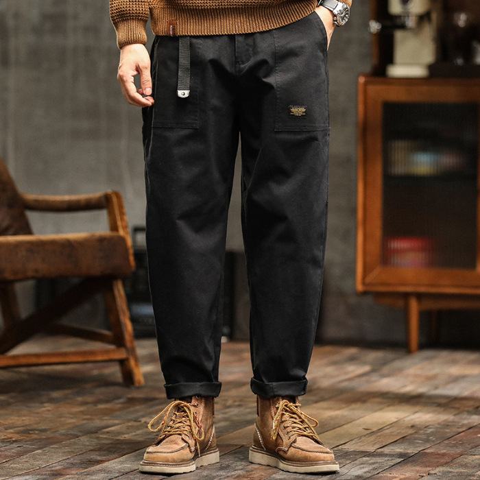 2025 Trendy Men's Casual Pants, All Seasons, Retro American Style Cargo Pants, Trendy Brand, Belt-Patchwork Straight Leg Pants - Image 6