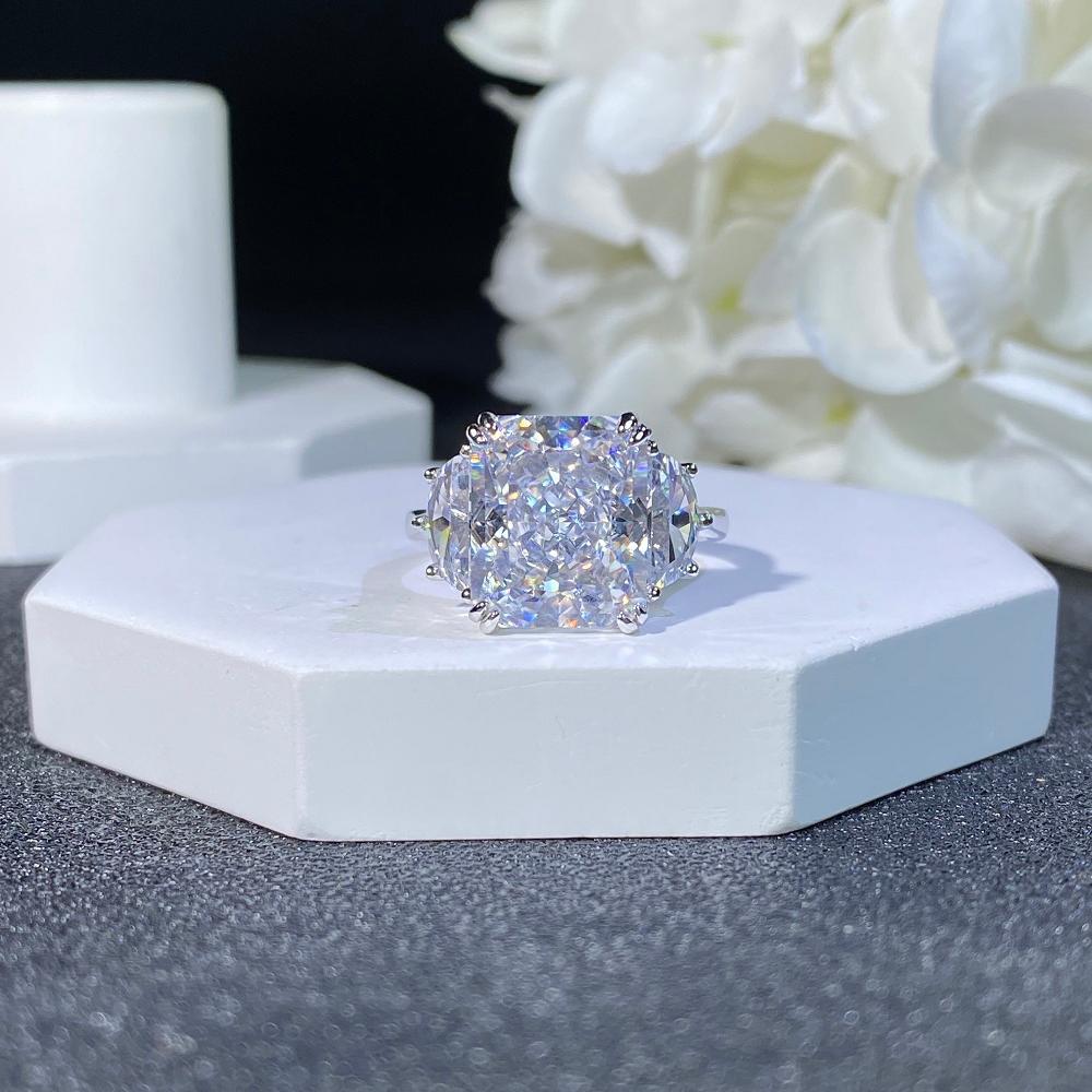 S925 Sterling Silver Ring for Women, 10x12 High Carbon Diamond Ice Flower Cut Ring, Fashionable and Versatile Colored Gemstone, European and American Cross-border Wholesale - Image 4