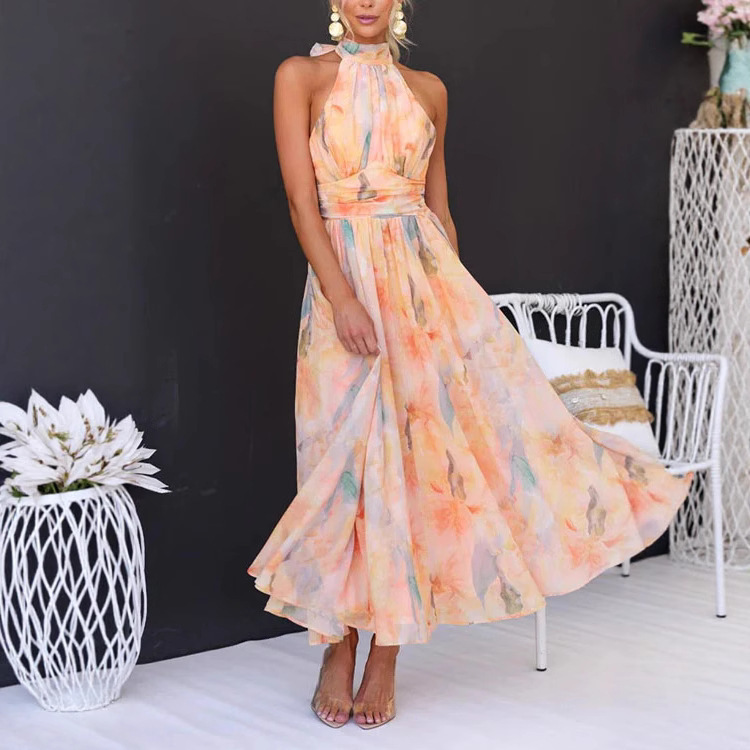 2025 French-style dopamine-infused colorful long dress, perfect for a beach vacation, with an oil painting design. - Image 5