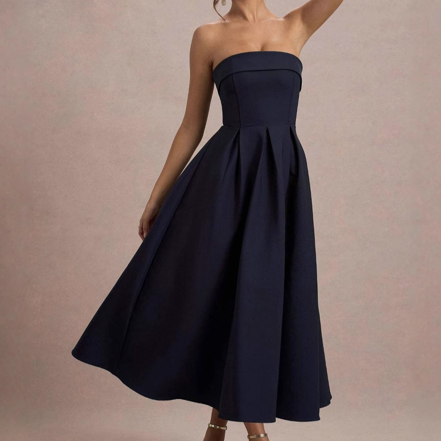 2025 European and American style elegant strapless dress, slim fit, foreign trade bandage-style cross-border high-end solid color long dress - Image 2