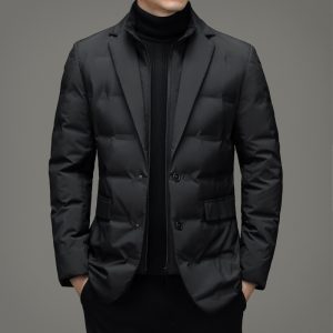 Autumn and winter suit style warm casual fashion down jacket for men with detachable stand collar fake two pieces
