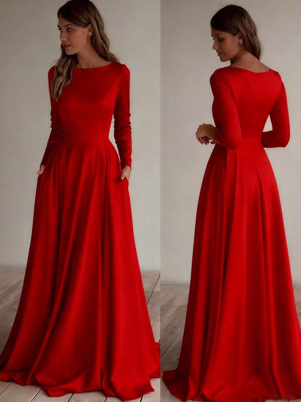 2025 New Simple Long-Sleeved Bridal Travel Photography Long Light Wedding Dress White Round Neck Long Dress Popular Multi-Color Dress - Image 7