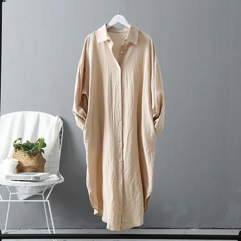Same-day shipping. Women's cotton and linen white shirt, suitable for outerwear, 2026 style, loose fit, casual top, mid-length shirt. - Image 7