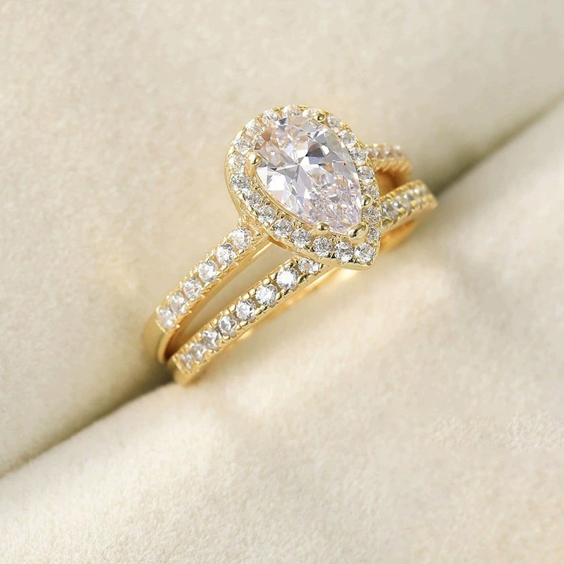 Factory direct wholesale of European and American S925 stainless steel rings with 6x9 teardrop-shaped zircon stones, pear-shaped sets, and simulated diamond rings. - Image 3