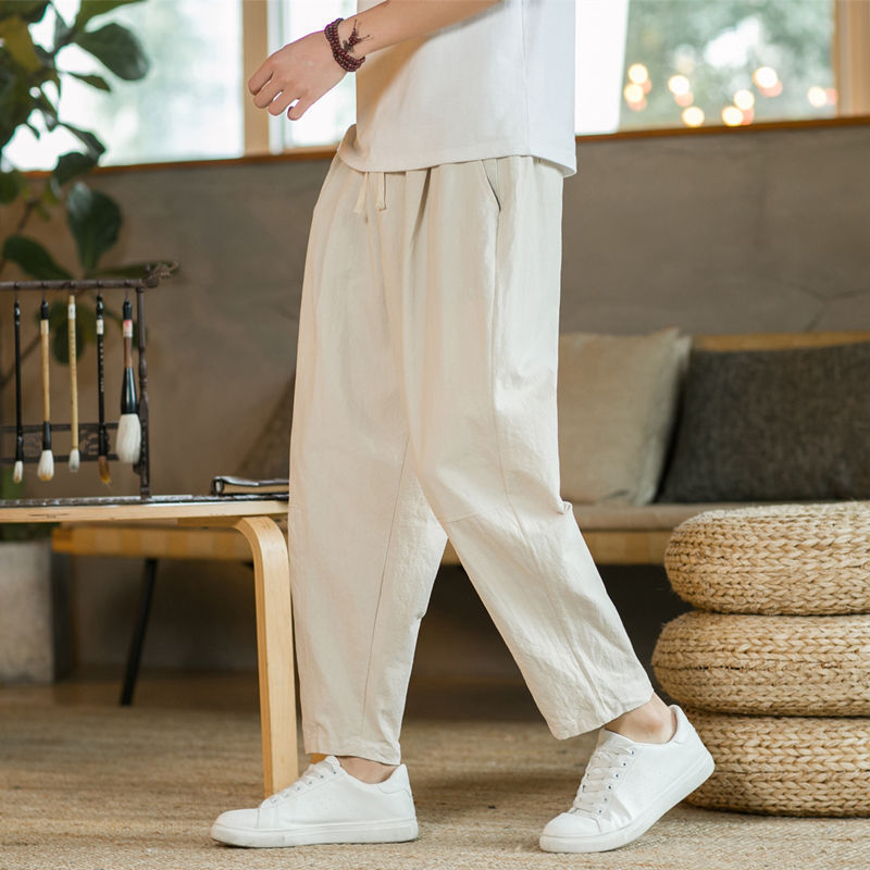 Nine-point trousers men's summer thin cotton and linen trousers loose straight large size casual trousers Chinese style men's trousers cotton and linen trousers - Image 2