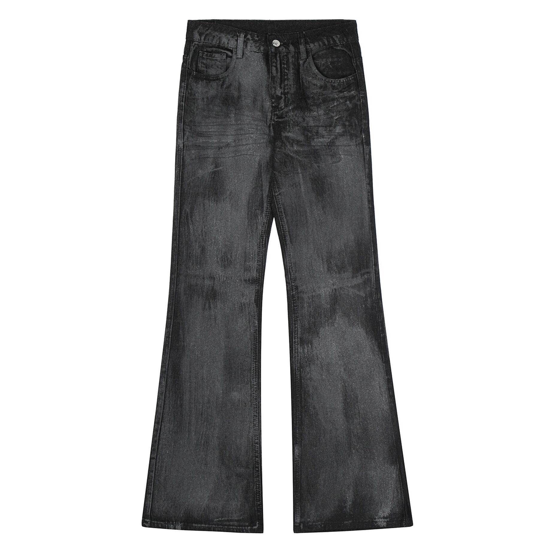 American high street vibe style high-grade washed black wax pants slightly flared pants jeans brush coated trousers men - Image 3