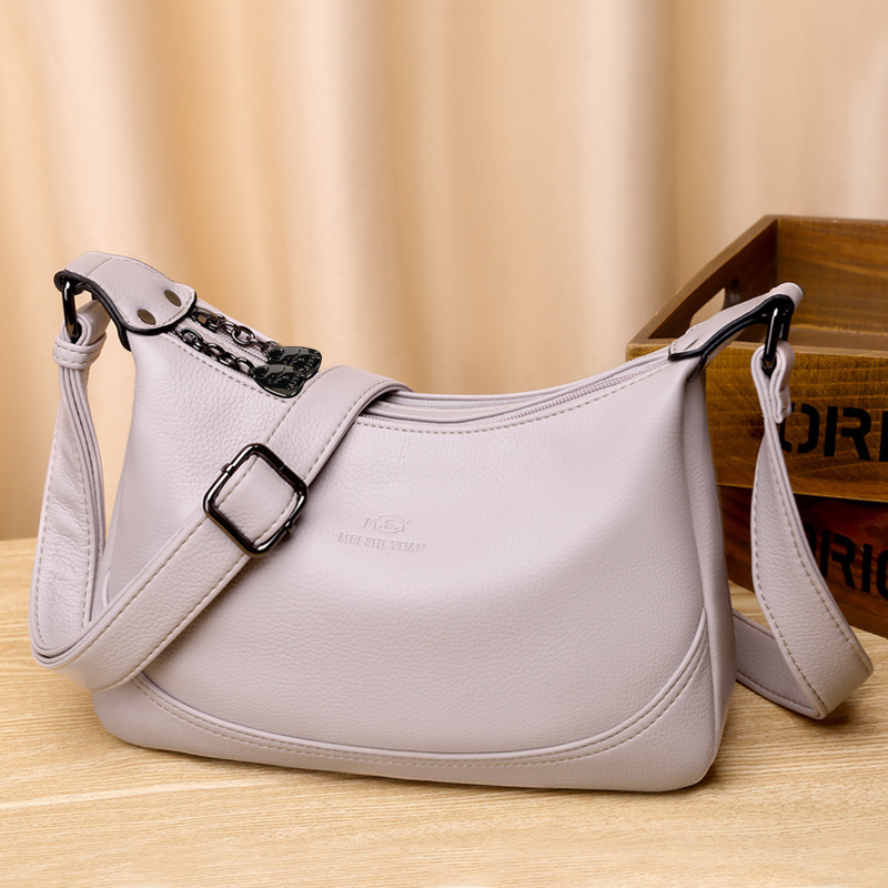 Women's bag 2024 new pu soft leather messenger bag large capacity middle-aged ladies shoulder bag simple casual small square bag - Image 3