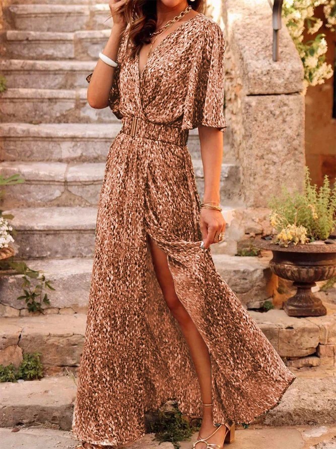 2025 spring and summer new European and American cross-border printed short-sleeved dress slim waist commuting mid-length temperament - Image 8