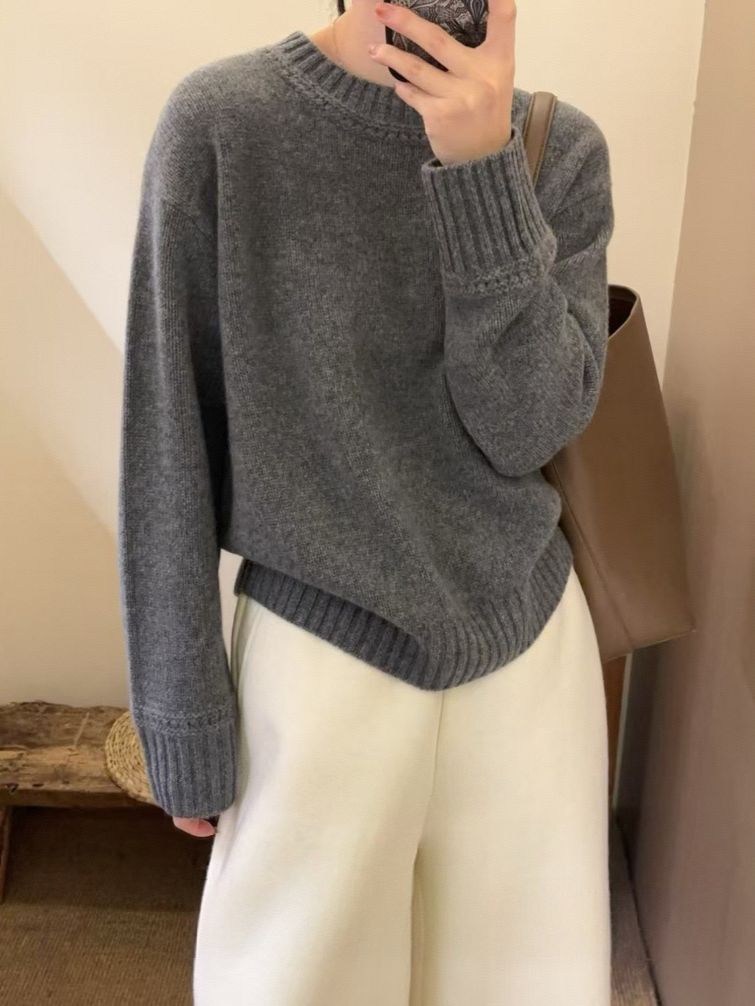 Cashmere wide-strapped outerwear thickened drop-shoulder sleeves lazy style base sweater wool cardigan women's round neck heavyweight soft and cozy white - Image 4