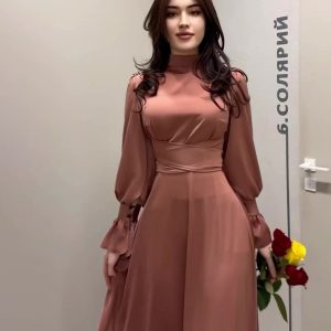 European and American Amazon cross-border foreign trade 2023 autumn satin long-sleeved elegant women's waist dress