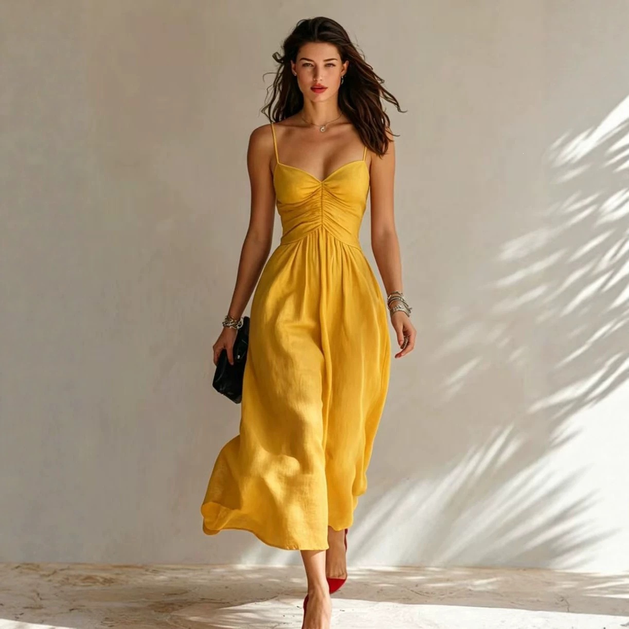 2026 European and American TK Independent Website Cross-border Spring/Summer New Pleated Sexy Suspender Dress - Image 3