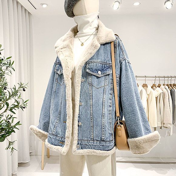2023 Winter Fleece-lined Thickening Denim Jacket Women's Korean-Style Loose Lambswool Casual All-Matching Reversible Cotton-Padded Coat Fashion - Image 4