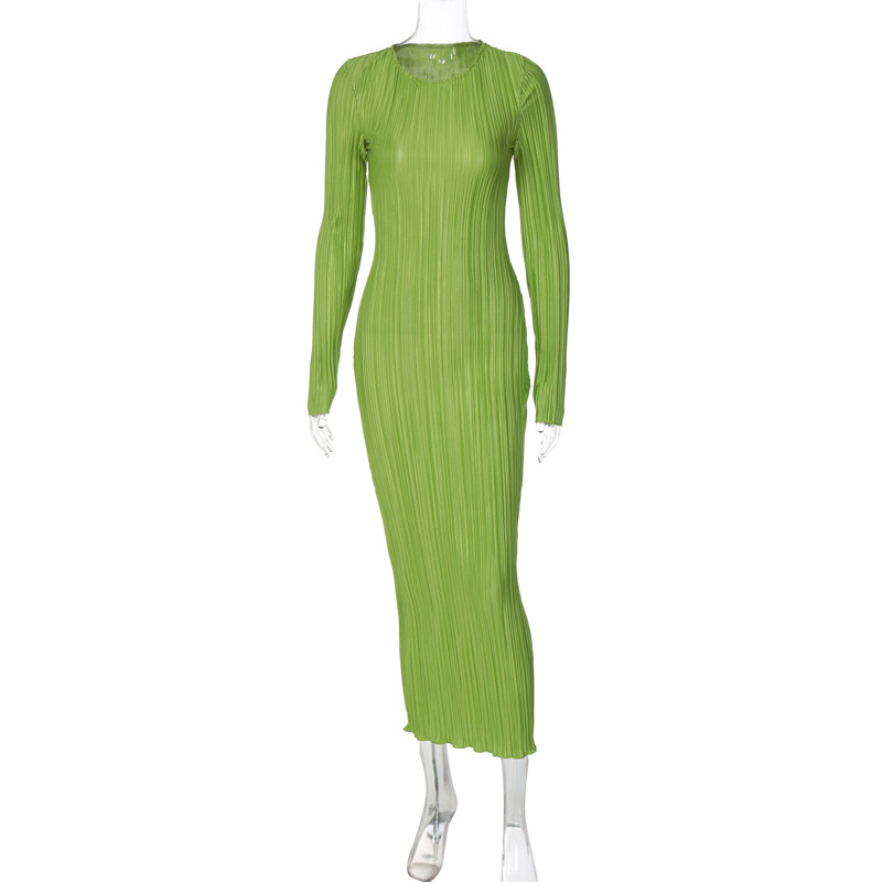 European and American style women's clothing 2022 autumn new fashion casual solid color round neck long-sleeved slim dress foreign trade wholesale - Image 10