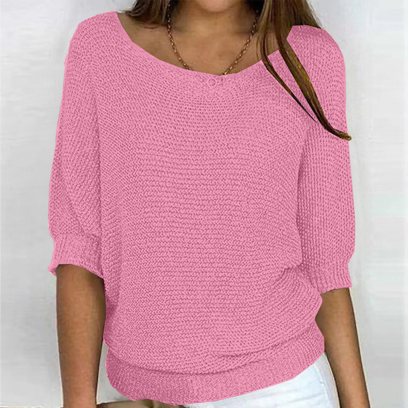 2026 New Russian AliExpress Wish Solid Color Crew Neck Knitted Top Women's Three-Quarter Sleeve Top Air Conditioning Shirt In Stock - Image 33