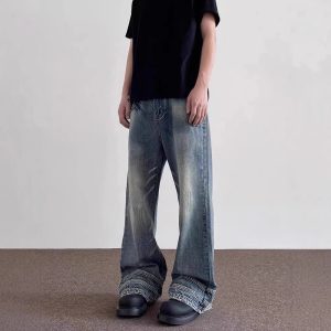 American retro niche design cat whisker flared jeans men's trendy brand handsome high street vibe couple pants trendy