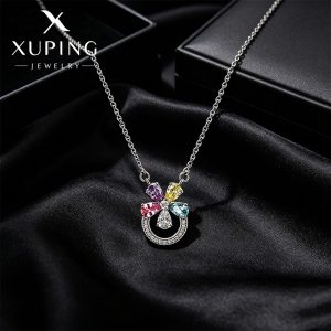 Xuping minimalist Instagram-style colorful flower necklace, white-plated copper alloy, light luxury Korean style clavicle chain wholesale.