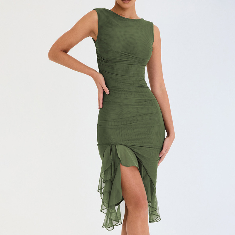 European and American cross-border 2023 new fashion mesh tight backless irregular pleated dress summer women's wholesale - Image 7