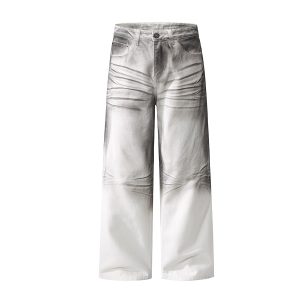 Jia Yi Ku Men's 2025 Autumn New American High Street Wasteland Style Inkjet Wash Jeans Loose Wide Leg Pants