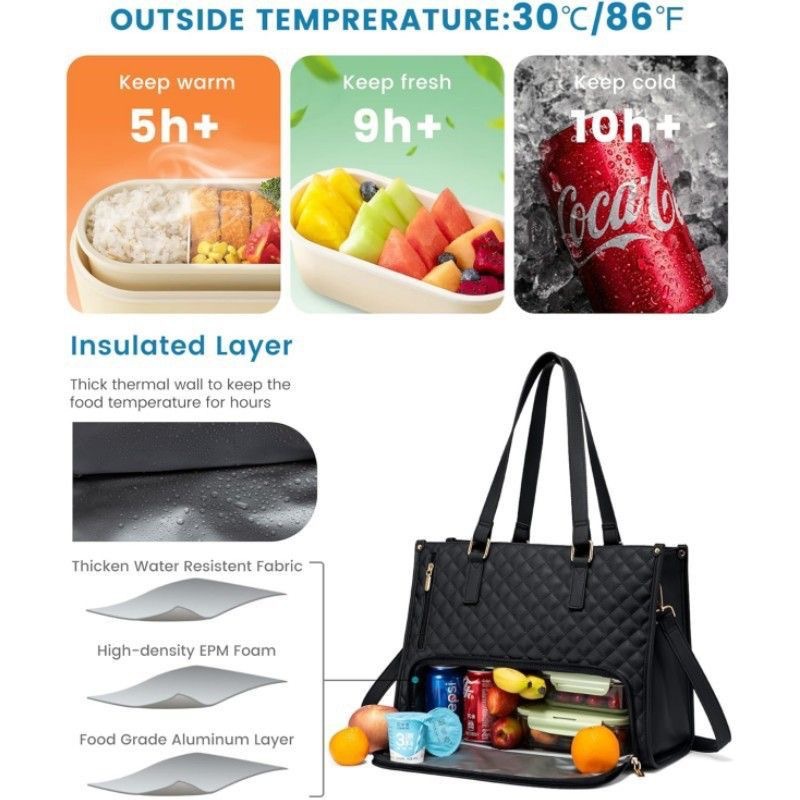 Spot new product 2 in 1 handbag lunch bag combination bag large handbag insulated lunch box female crossbody computer bag - Image 2